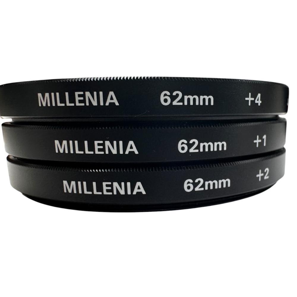 Millenia Close-Up Lens Filter Set 62mm +1 +2 +4 Diopter Black Excellent Macro